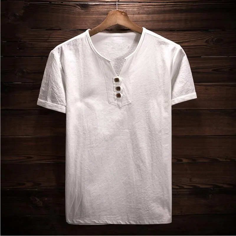 Рубашка Мужская льняная с коротким рукавом и V образным вырезом|linen shirts men|casual linen