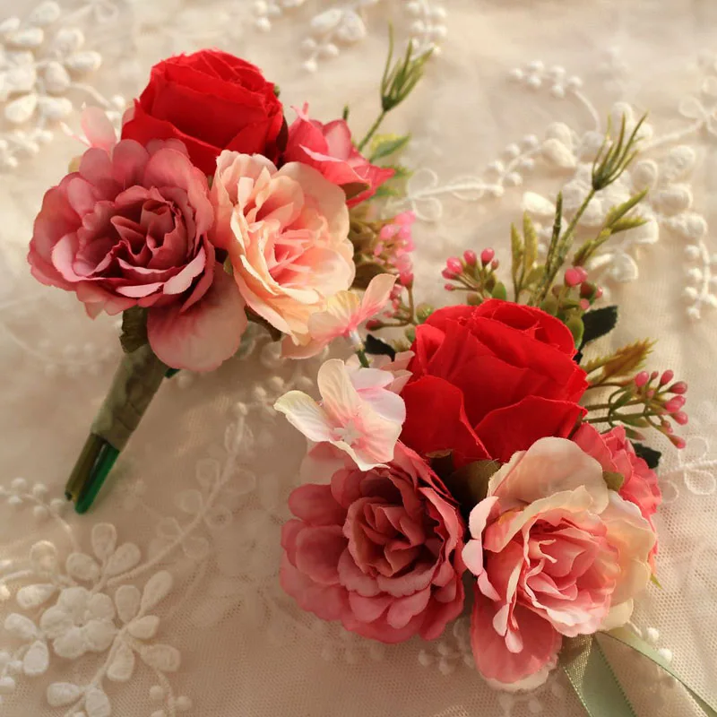 

Wedding decoration mariage rose Wrist Corsages Hand Flower silk Lace PE Foam Artificial Brides Bridesmaid wrist flower christmas