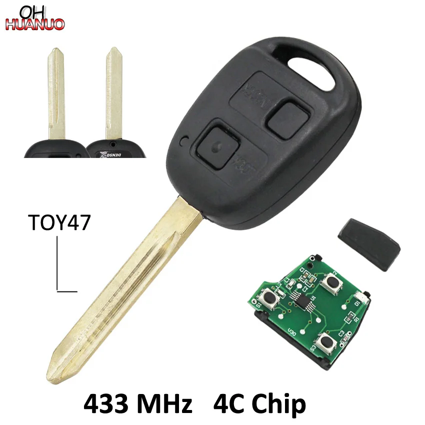 

2 Buttons Remote Key Keyless Fob for Toyota RAV4 Corolla Yaris 433MHZ With 4C Chip Inside TOY47 Blade