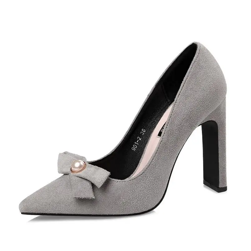 Pearl 2018 Tacón Heels Para Alto Bombas Grueso Dedo Gamuza Cuadrado khaki red Señaló Mujeres Las Heels Heels amp; De Mujer {d Pajarita Del Zapatos Pie Heels Henlu} Black gray xw1tPH