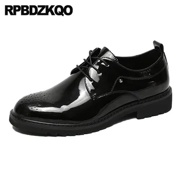 

Wedding Runway Men Black Patent Leather Dress Shoes Elevator Brand British Style Brogue Slip Resistant Office Formal Oxfords