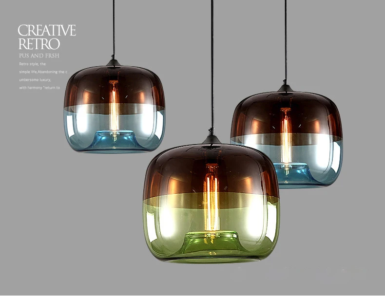 Lustre de Vidro Mistura de Cores em Casa Industrial Loft Vento Rural Americano Restaurante Bar Nostalgia Retro Criativo Lustre Âmbar 4 Lustre de vidro Industrial Loft vento Rural