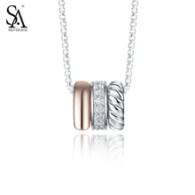 Círculo de PLATA DE Plata de Ley 925 Collares y Colgantes Joyería Fina Mujeres Oro Rosa Cubic Zirconia 2016 Nuevo Regalo 11.11, 18″