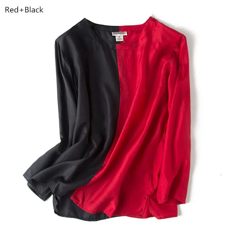 Женская винтажная блуза из натурального шелка OL, топы из чистого шелка размера плюс, легкие женские элегантные рубашки с длинным рукавом и круглым вырезом