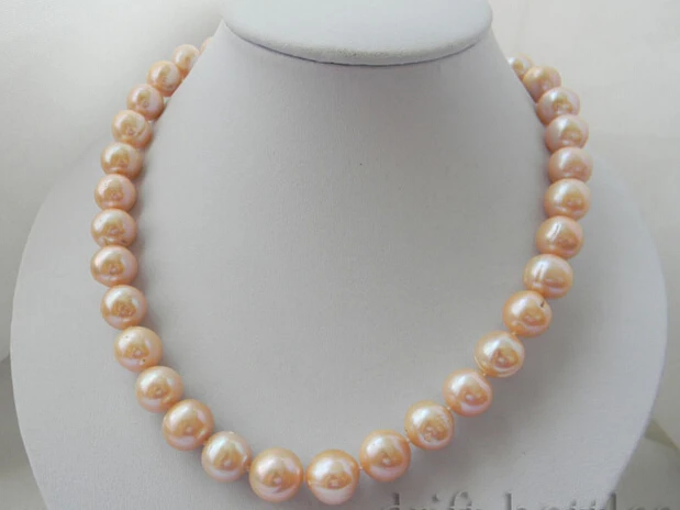 

>@@@@@ A>A 17'' 13mm Round Pink Freshwater Pearl Necklace a -Top quality free shipping