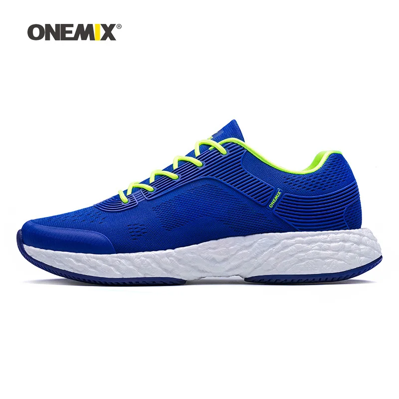 ONEMIX мужские теннисные туфли для женщин высокие эластичные спортивные кроссовки Trail мужские спортивные Сникеры с сеткой трикотажные прогулочные 8 - Цвет: Sapphire Blue   M