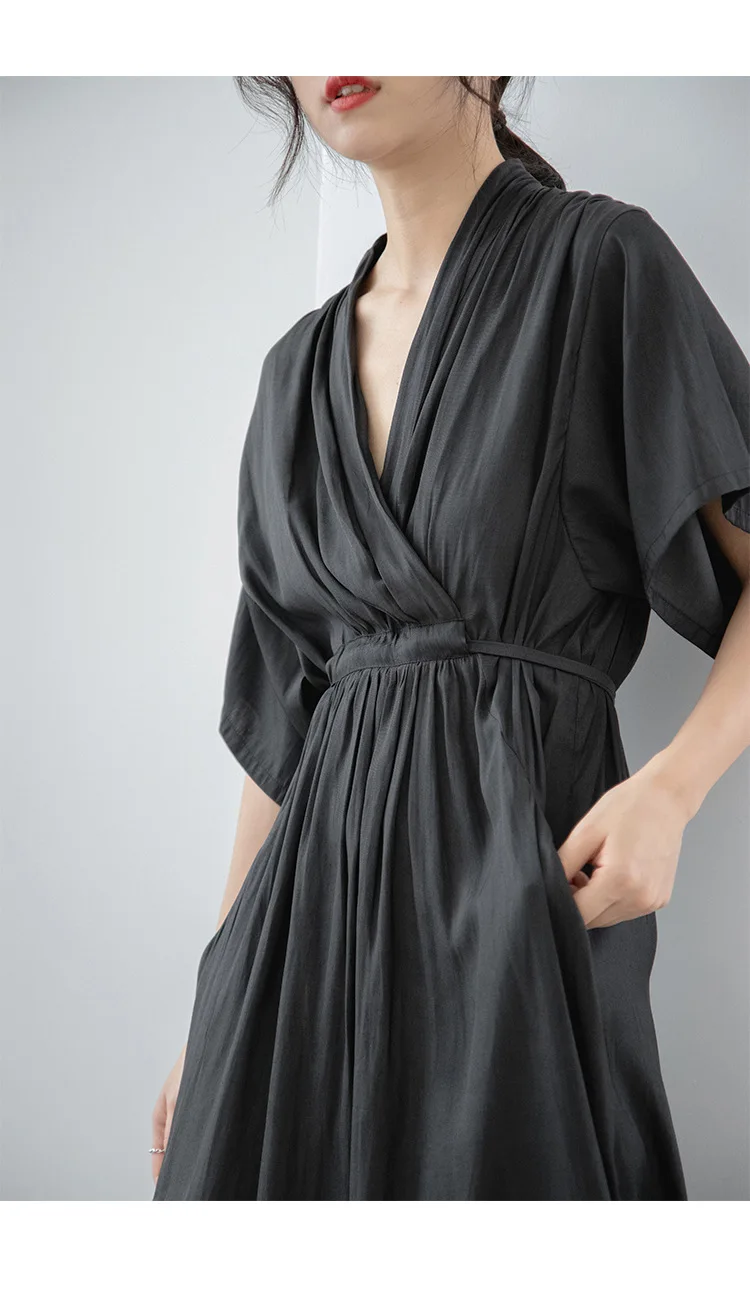 Женские платья Летняя мода корейский стиль женское черное платье средней длины Элегантная офисная одежда U0011