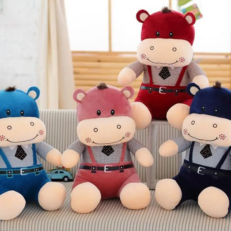 

Hot Sale Hippo Doll Lovely Overalls Hippo Plush Toy Big Size Stuffed Animal Valentine's Day Gifts