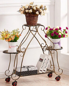 Ou shi, wrought iron multi-layer mobile push-pull florist. Pulley floor cosmetic. Flower pot.