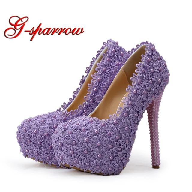 purple Lace Flower Girl Birthday Party Shoes Lady Farewell Ceremony High Heel Green Yellow 14cm ...