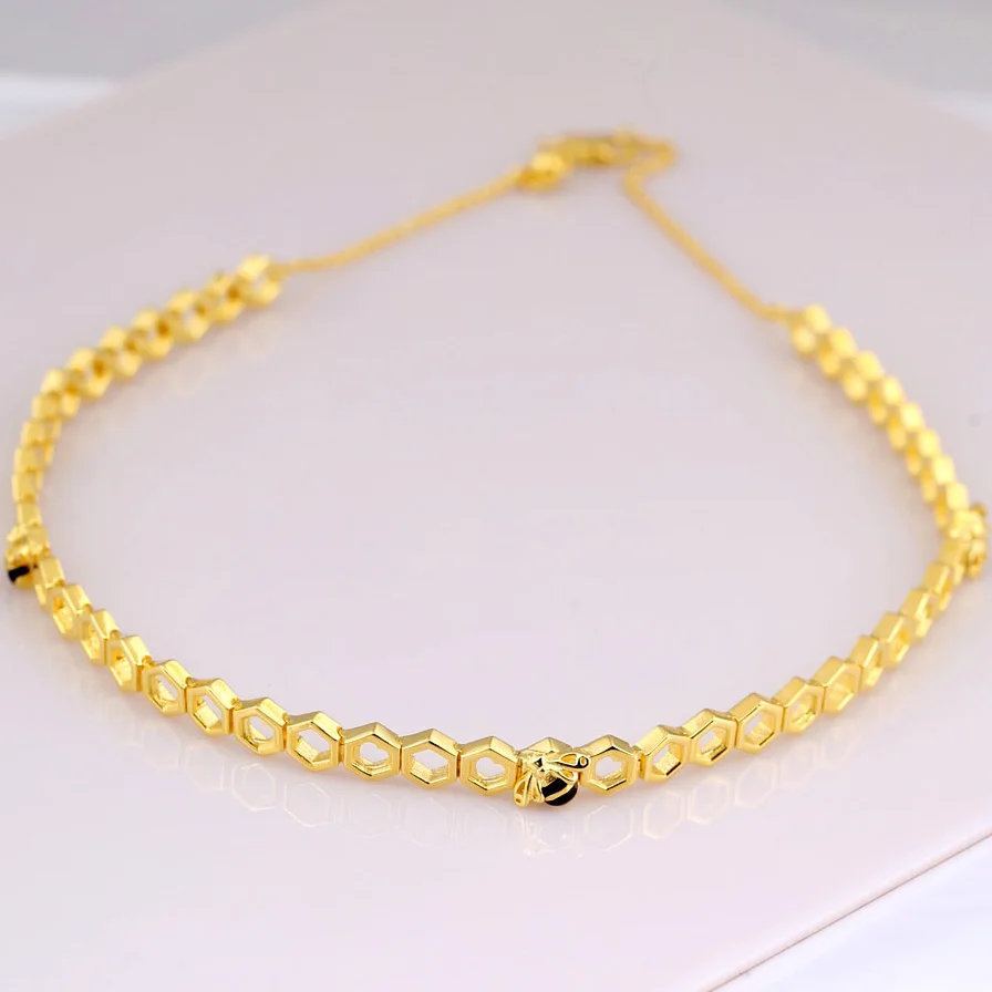 

Gold Color Honeycomb Shape Shine Honeybee Choker Necklace For Women Wedding Gift DIY Jewelry 925 Sterling Silver Necklace