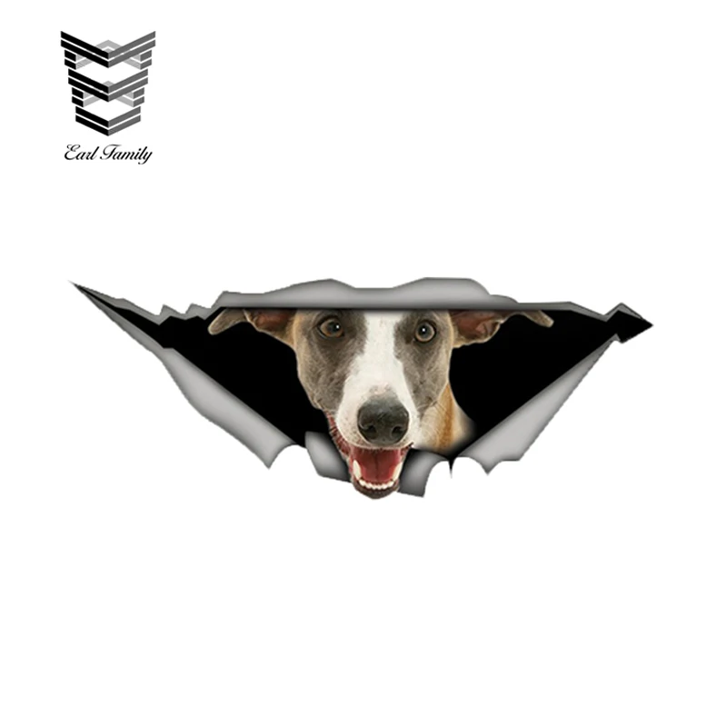 

EARLFAMILY 13cm x 5cm Funny Whippet Car Sticker Torn Metal Decal Reflective Stickers Waterproof 3D Car Styling Pet Dog Decals