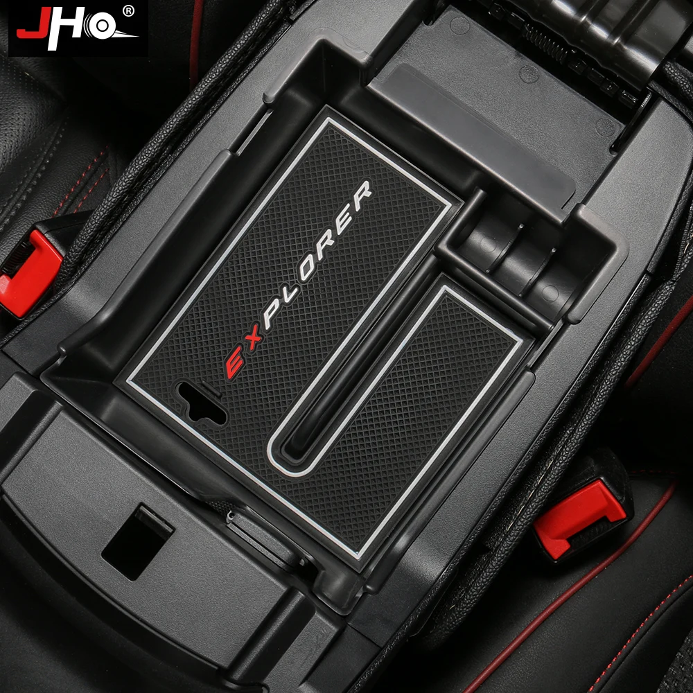 

JHO Central Armrest Box Storage For Ford Explorer 2016 2017 Interio Front Car Organizer Container Accessories Suede/Plastic