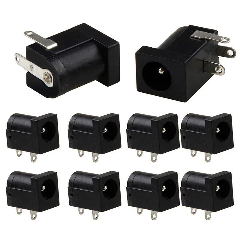

10Pcs PCB Mount 5.5 x 2.1 mm Female DC Power Jack Plug Socket Connector Black