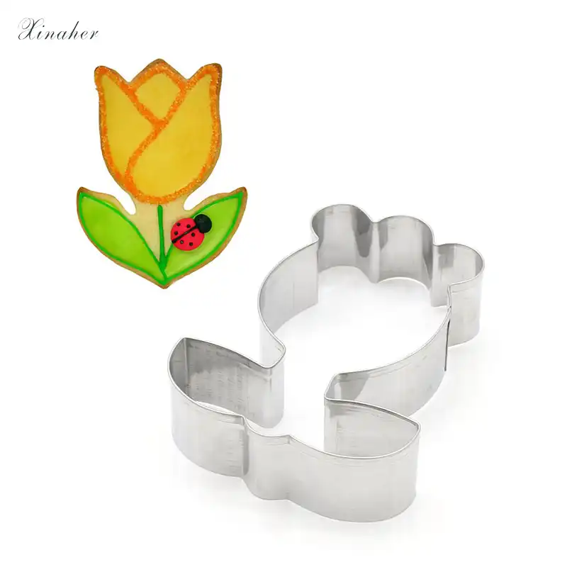XINAHER 1 pc Aço Inoxidável Cortador de Biscoitos Forma de flor tulipa Formas De Biscoito Molde Ferramentas Bakeware Pastelaria Confeitaria