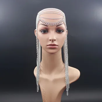 

Wholesale Head Chain Women Silver Gold Long Tassel Aluminium Chain Layered Harness Body Jewelry Headdress Hair Accessories