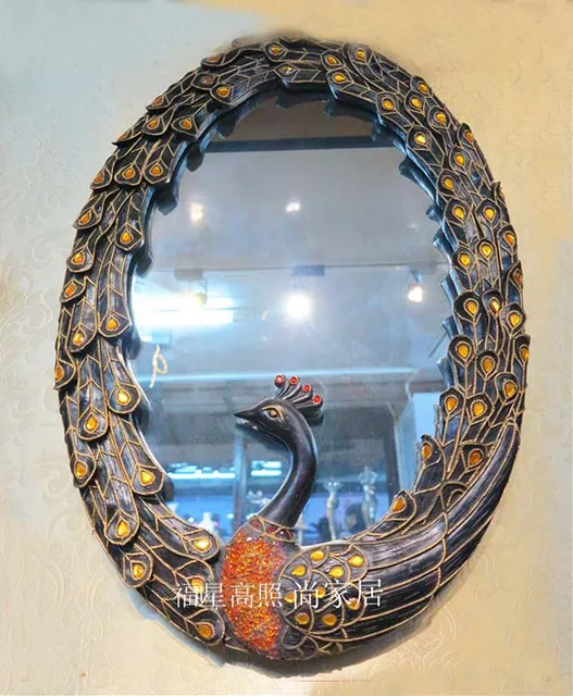 Estilo del Sudeste Asiático espejo decorativo pavo real espejo espejo