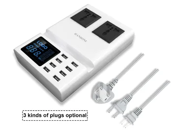 

2 AC Socket 8 Ports USB Desktop phone Charger 8A LED Digital for iPhone X xiaomi huawei Samsung doogee htc LG iPad iPod etc