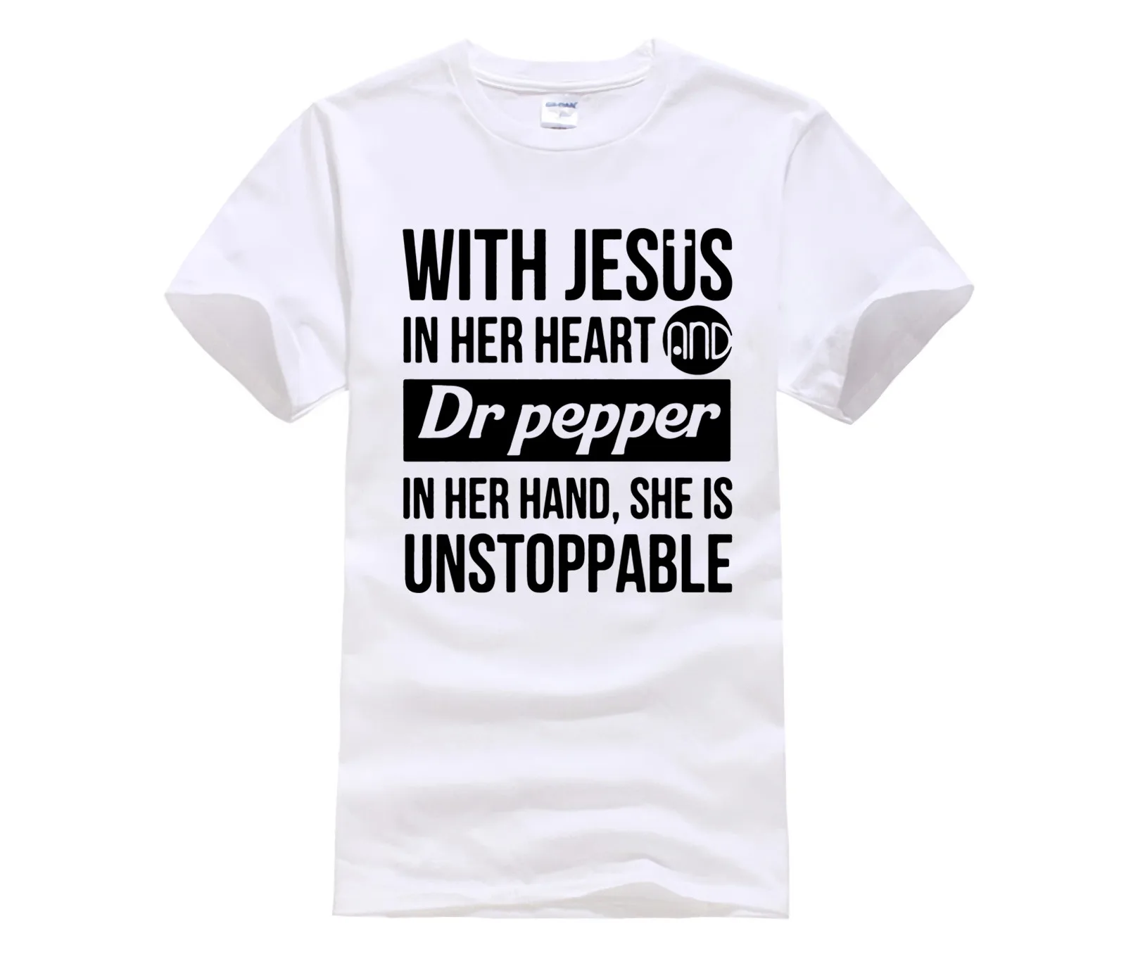 Top Men's T-shirt With Jesus in her heart Dr Pepper hand she is unstoppable Cartoon Fun | Мужская одежда