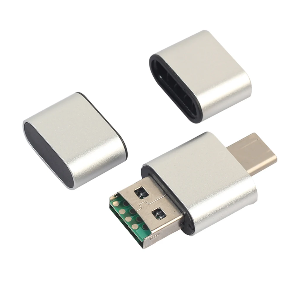 USB OTG адаптер 2 в 1 USB 2,0 Micro USB адаптер типа OTG C конвертер Поддержка 128 ГБ TF кард-ридер телефонные адаптеры - Цвет: Silver