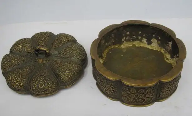 B0601 512 Китай Народная старый Бронзовый Медь Цветок Тыквы форму чаши Черепок Банку Горшок Ящик статуя B0601 512 Китай Народная старый Бронзовый Медь Цветок Тыквы форму чаши Черепок Банку Горшок Ящик статуя