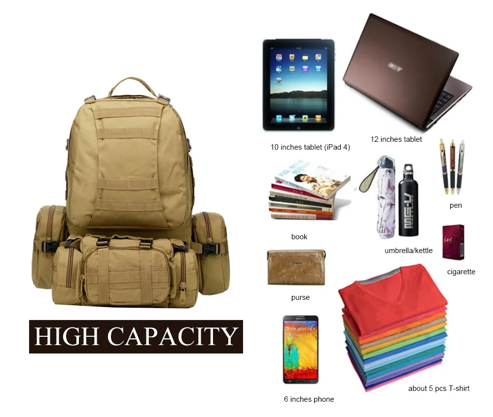 SINAIRSOFT 50L Molle Tactical backpack Multifunction High capacity Assault Travel Military Camoufla