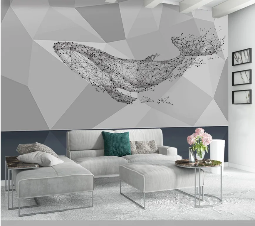 

Modern Cartoon Photo Wallpaper Hand Painted Nordic Whale mural Geometric Children Room Bedroom Background Wall paper