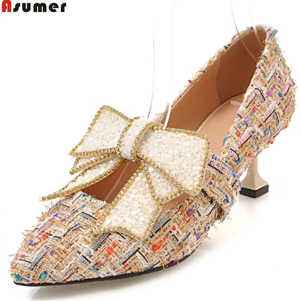 

ASUMER big size 33-43 fashion pointed toe shallow elegant wedding shoes woman pumps women shoes butterfl knot high heels shoes