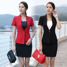 Новое поступление Лето короткий рукав Формальные Стили ол Бизнес Костюмы с Куртки и юбка дамы Пиджаки для женщин Красота салон наряды