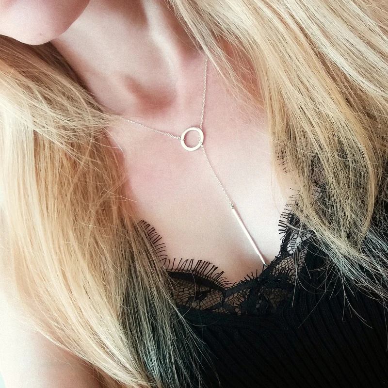 

Korean Style Gold Necklace sStainless Steel Necklace Ladies Long Round Cuboid Pendant Fashion Jewelry Necklaces 2019