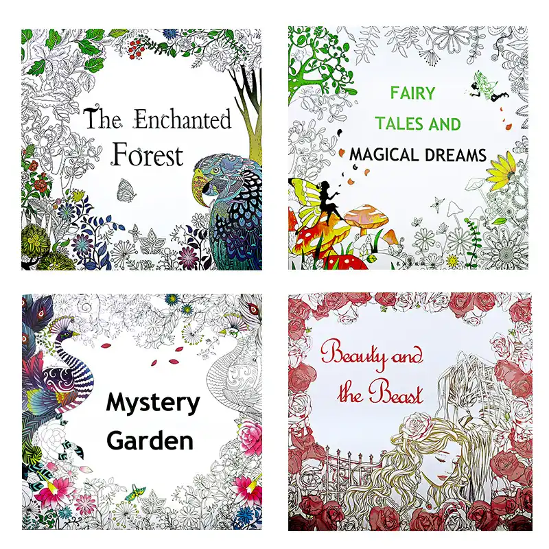 4 Pcs 25x25cm Enchanted Forest Beauty And The Beast Mystery Garden