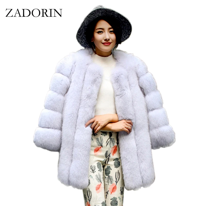 ZADORIN Abrigo Mujer зимние женские пальто роскошный искусственный Лисий мех пальто плюс размер Толстая теплая длинная пушистая куртка розовое