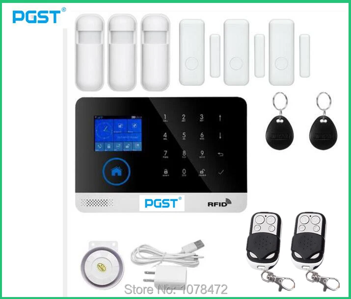 

PGST Good quality 3G GSM WIFI alarm system,2G,WCDMA home alarm system with APP controlled,RFID tag,3 PIR detector,3 door sensor