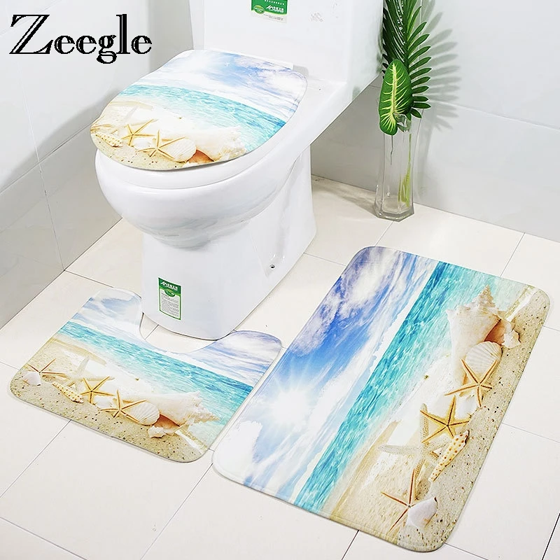 

Zeegle 3Pcs Bath Mat Bathroom Flannel Non-Slip Pedestal Rug Toilet Mats Absorbent Bathroom Rug Shower Mats Bathroom Carpet Set