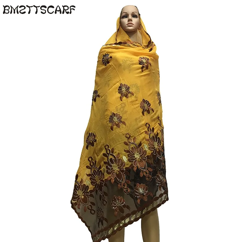 Африканские шарфы, мусульманский шарф, хлопковый комбинированный сетчатый Вышитый цветочный стильный большой шарф для шалей, обертывания BM593