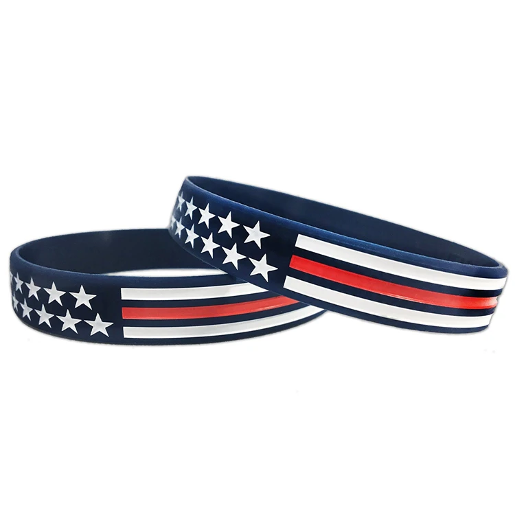 

1pc United State American USA America flag red blue white thin line silicone rubber bracelet wristband shipping