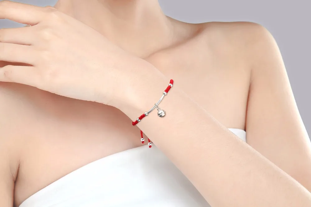 LKO Лидер продаж популярный S925 серебряный колокольчик красная веревка на удачу браслет Шамбала для мужчин и женщин женский браслет