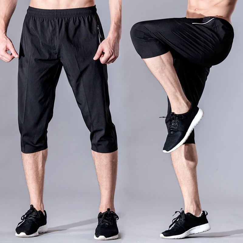 

Men Running Pants zipper Pocket Fitness Sweatpants Hiking Basketball Sports Jogging 3 4 Trousers Football Soccer Training Pants