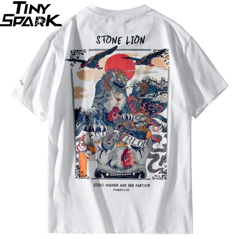

2019 Harajuku T Shirt Men Hip Hop T-Shirt Stone Lion Chinese Streetwear Summer Tshirts Short Sleeve Cotton Tops Tees Hipster New