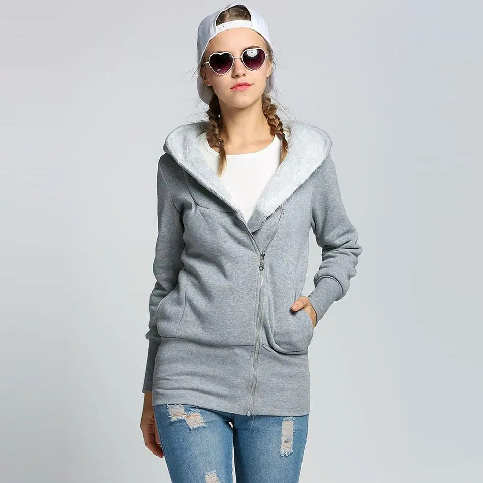 Meaneor однотонные осенние Для женщин куртка с капюшоном Теплый с капюшоном пуловеры молния осенние куртки пальто женские толстовки в