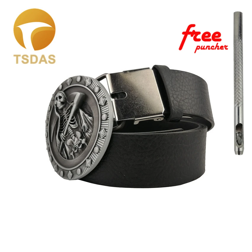 Мужская пряжка для ремня с круглым серебристым металлическим ремнем|belt buckle|skull belt