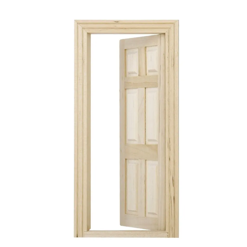 

1/12 Dollhouse Miniature 6 Panel Interior Wooden Door DIY Wood Color