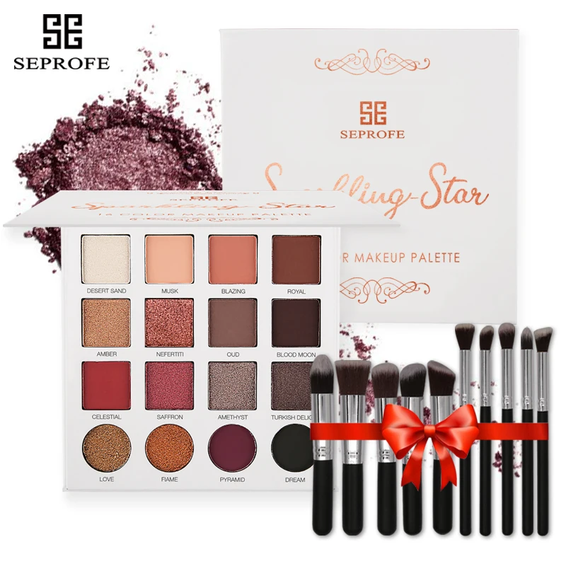 

SEPROFE 16 Color Eye shadow Palette Shimmer Matte Beauty Makeup Set palette de maquillage Smoky Eyeshadow Free gift 10pcs Brush