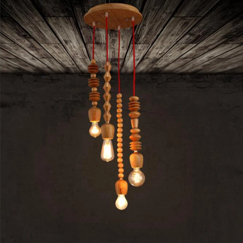 

SZYZ Pendant Light Lamp, Nordic Wood Bead Lamp Drop Light Pendant for Home Dining Room Wodden Lighting Fixture