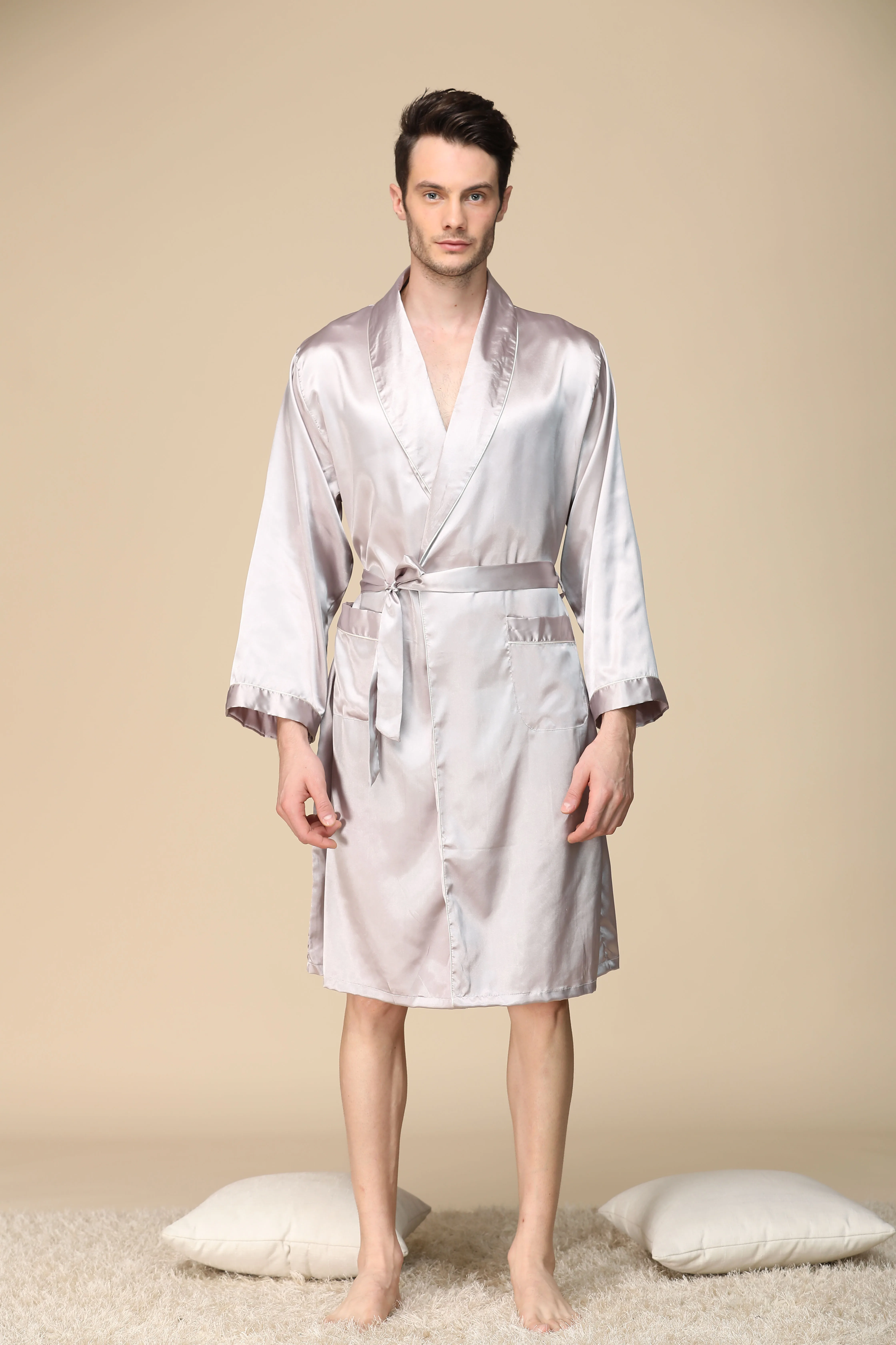 Мужские шелковые халаты летние тонкие шелковистые халаты с длинными рукавами мягкие удобные пижамы ночное белье мужские большие размеры 5XL Tmall