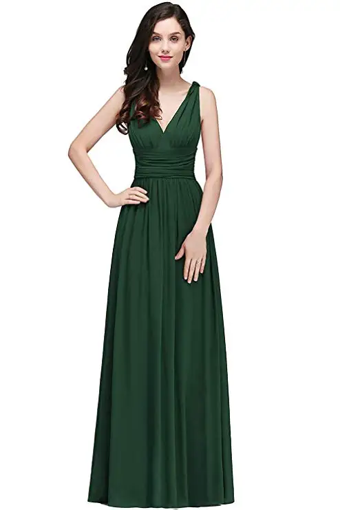 Бургундское розовое вечернее платье длинное женское элегантное бордовое с двойным v-образным вырезом шифоновое Empire Prom вечерние платья Robe De Soiree - Цвет: deep green