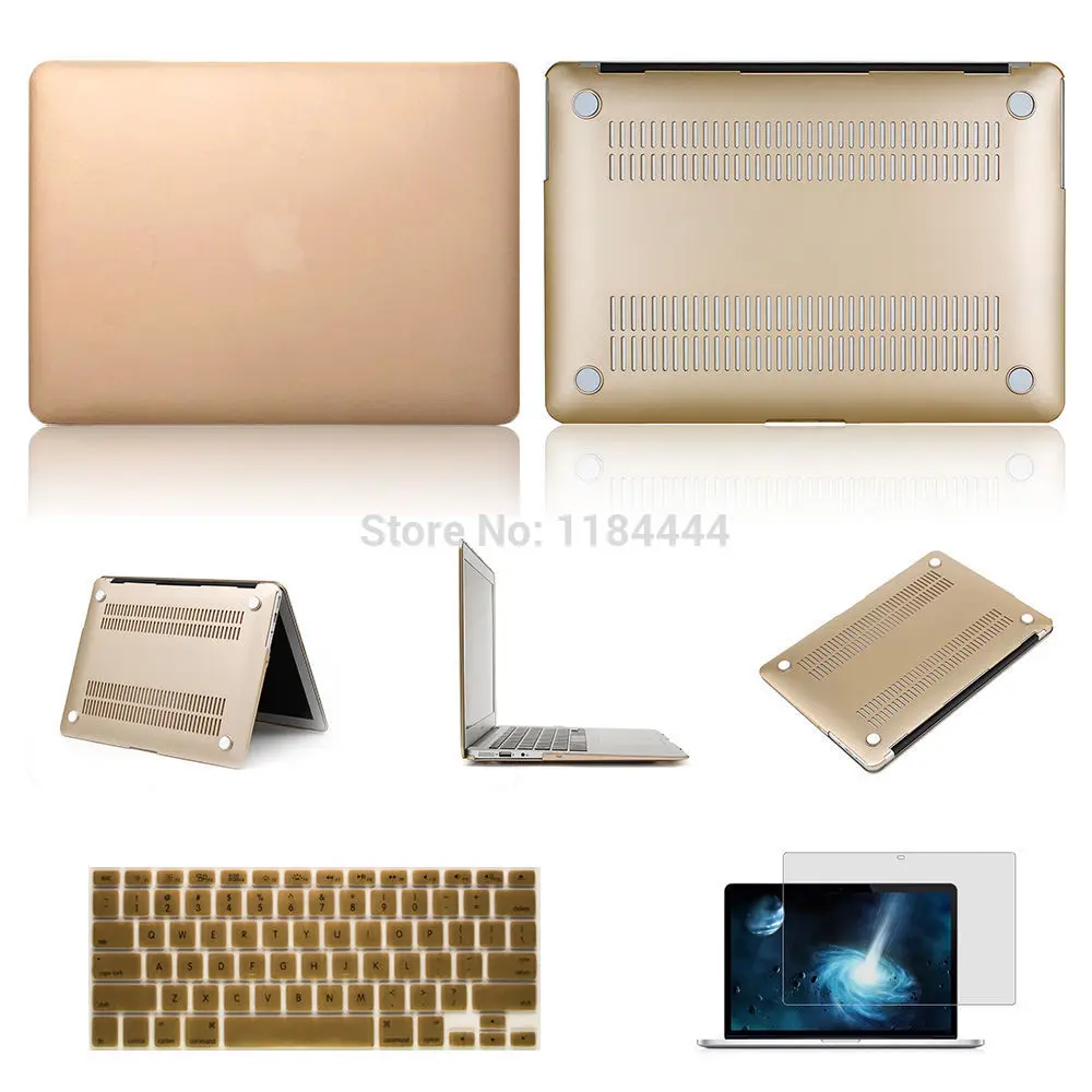 

3 in 1 Gold Hard Shell Protective Matte Cover Case+ Keyboard Protector+LCD film For Macbook Air 11 13 Macbook Pro Retina13 15