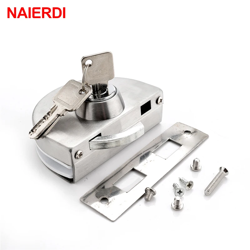

NAIERDI Single Central Glass Door Lock Stainless Steel Bolt Locks Open Frameless Door Hasps For 10-12mm Glass Furniture Hardware
