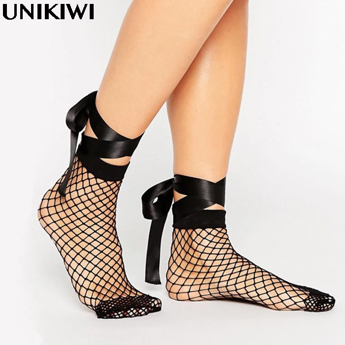 

5 Colors.Women's Harajuku Black Ribbon Lace up Bow Fishnet Socks.Ladies Sexy Hollow out Candy Color Mesh Nets Socks Girl's Sox