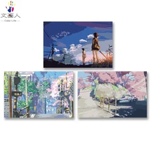 DIY картинки для раскраски по номерам с цветами 5 сантиметров в секунду Xinhaicheng картина Рисование по номерам в рамке